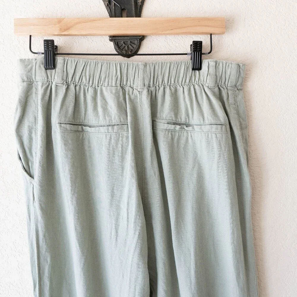 H&M Linen Blend Wide Leg Pants Women’s Medium Sage Green Casual Coastal